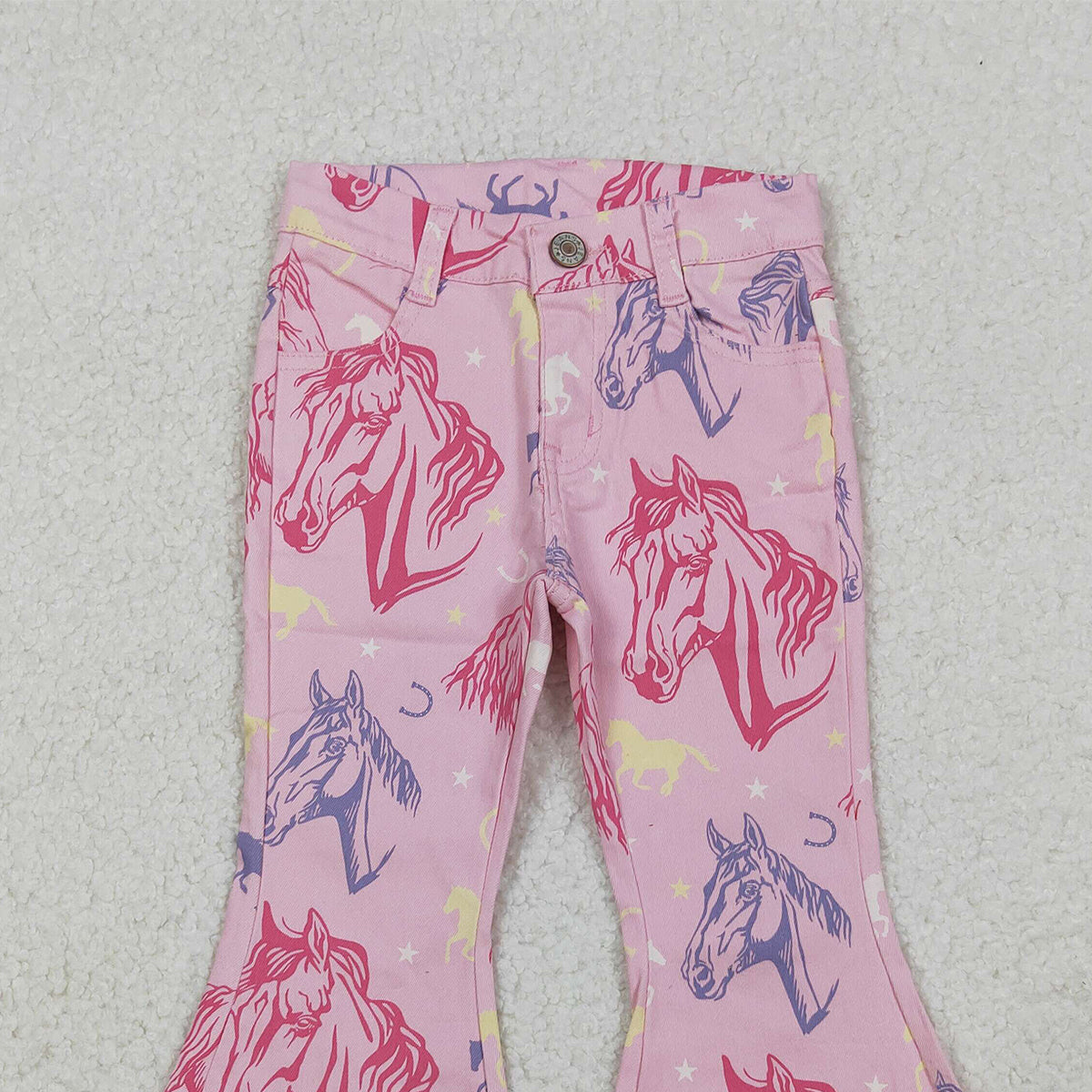 10.16 RTS NO MOQ (In stock)P0431 Baby Girls Pants Baby Girls Pink Western Horse Denim Pants Jeans