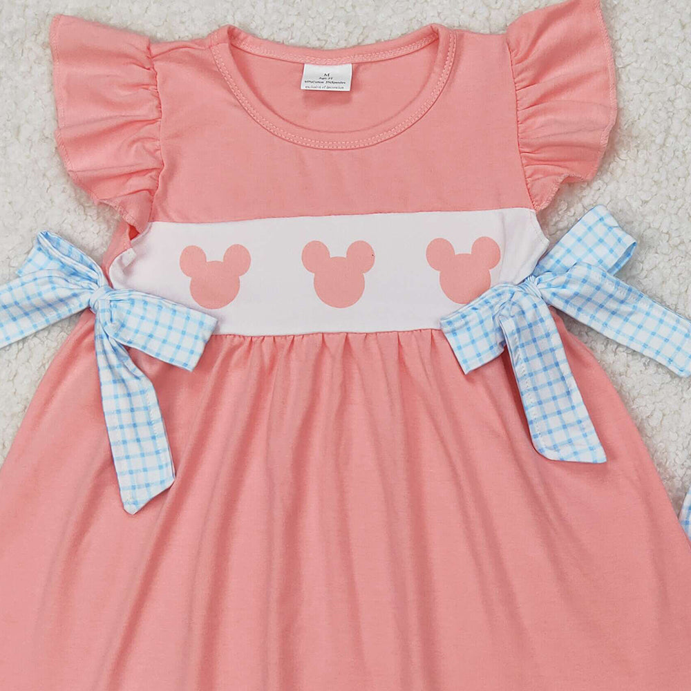 4.25 GSSO2126 RTS NO MOQ Flutter sleeves mouse tunic plaid shorts girls clothes