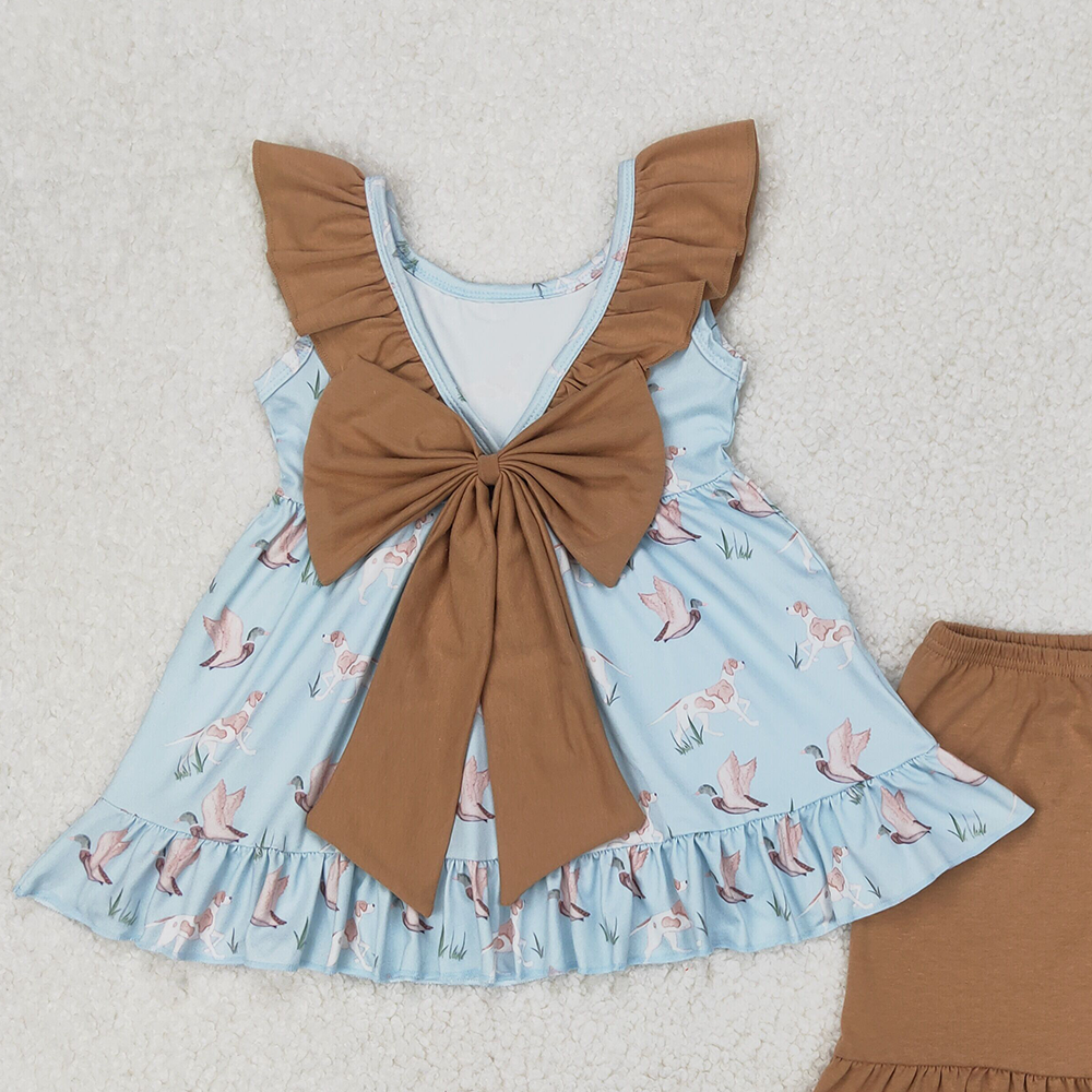 6.11 GSSO2385 RTS NO MOQ Baby Girls Summer Outfits Baby Girls Hunting Mallard Tunic Top Ruffle Shorts Outfit