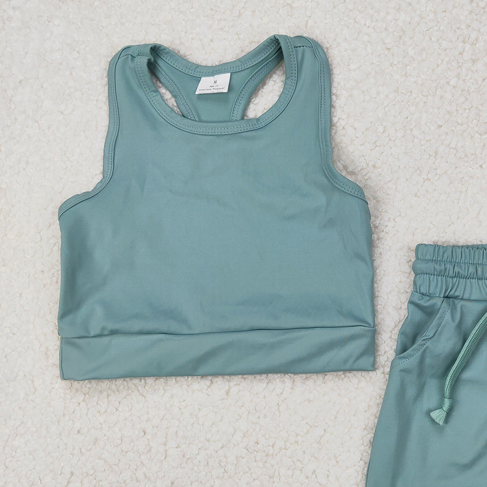 4.30 GSSO2133 RTS NO MOQ Sleeveless olive top pockets shorts girls active wear clothes
