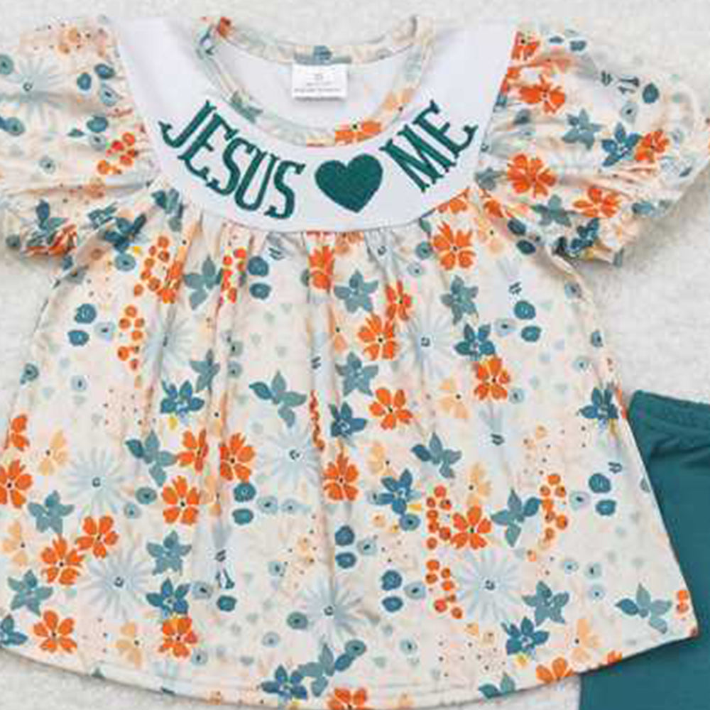 4.30 GSPO1659 RTS NO MOQBaby Girls God is Good Floral Top Pants Outfit