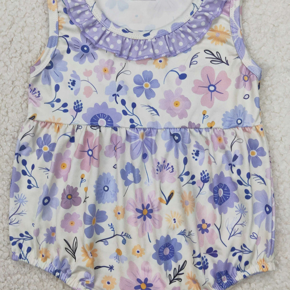 4.07 SR2883 RTS NO MOQ Baby Girls Summer Rompers Sleeveless polka dots ruffle floral baby girls romper