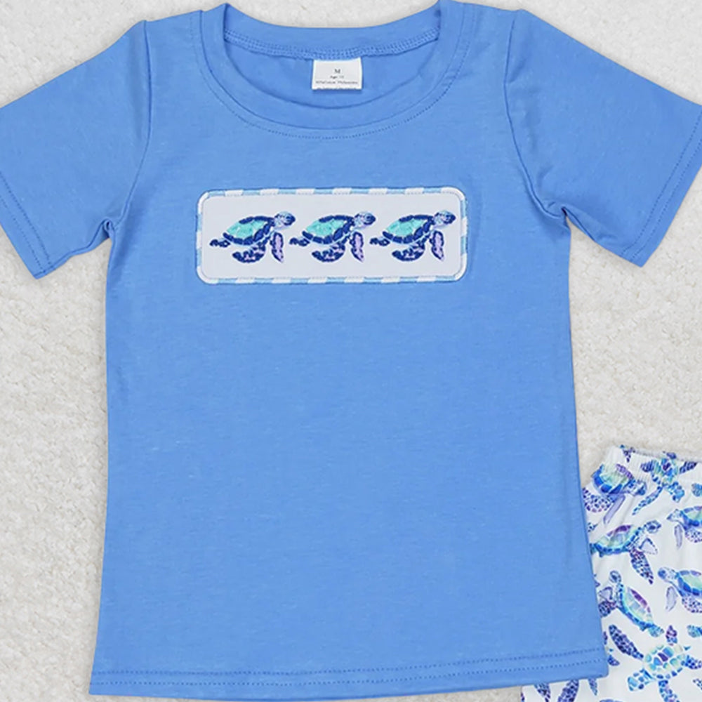 BSSO0916 RTS NO MOQ Children Clothes Summer Boys Outfits Baby Boys Blue Turtles Tee Shirts Tops Shorts Clothes Sets