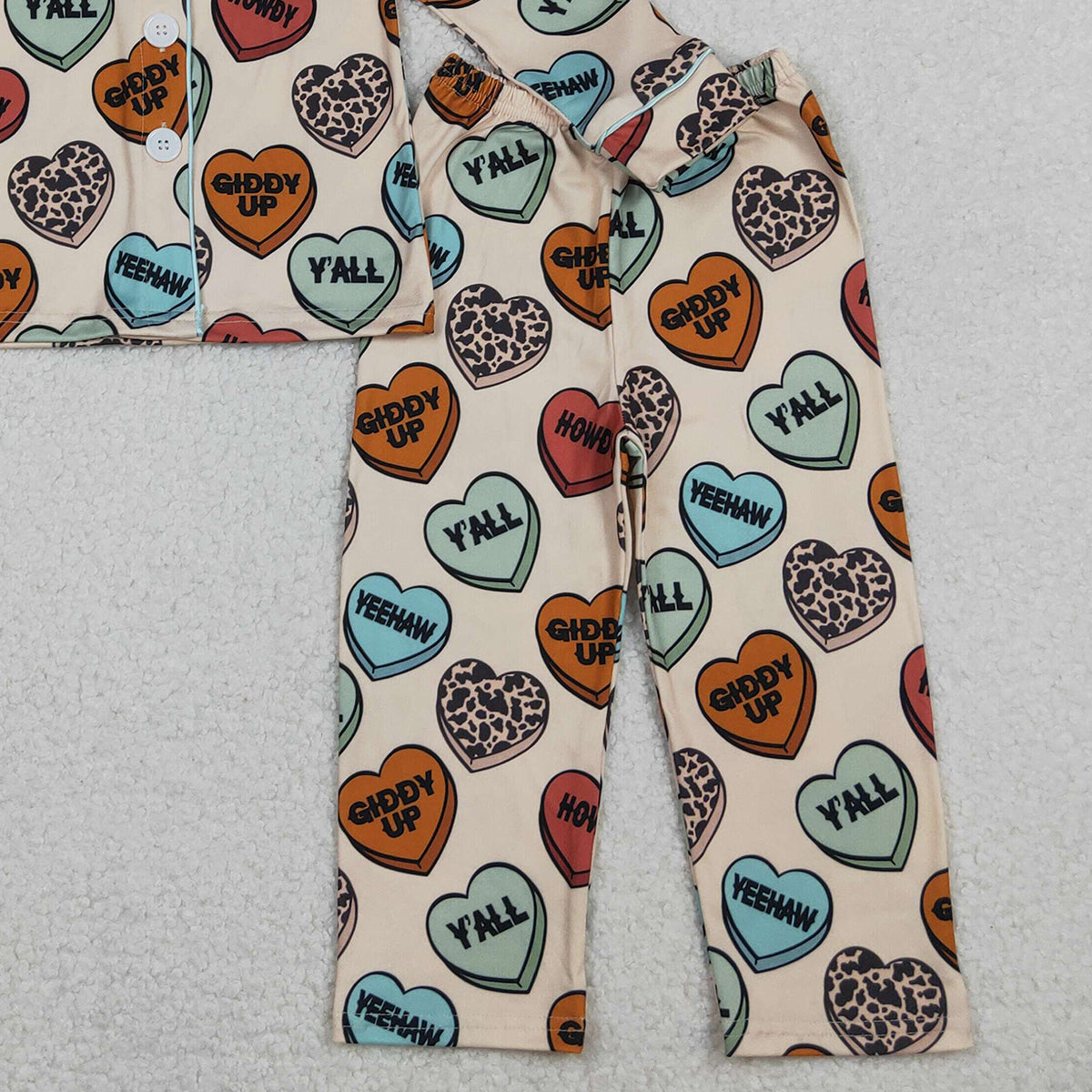 10.23 RTS NO MOQ (In stock)BLP1284 Baby Boys Winter Outfits Baby Boys Long Sleeves Hearts Button Top Pants Valentine Pajamas Sets