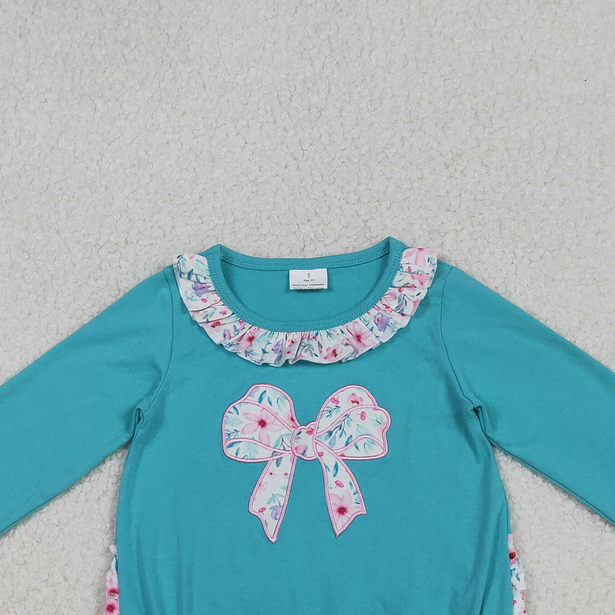 10.20 RTS NO MOQ (In stock)LR2432 Baby Girls Winter Rompers Embroidery Floral Bows Baby Girls Ruffle Collar Bubbly Rompers