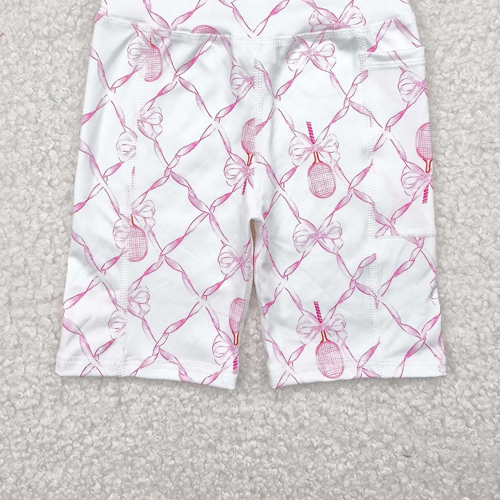 SS0397 RTS NO MOQ Baby Girls Summer Yoga Shorts Baby Girls Pink Tennis Bows Yoga Biking Shorts Preorder