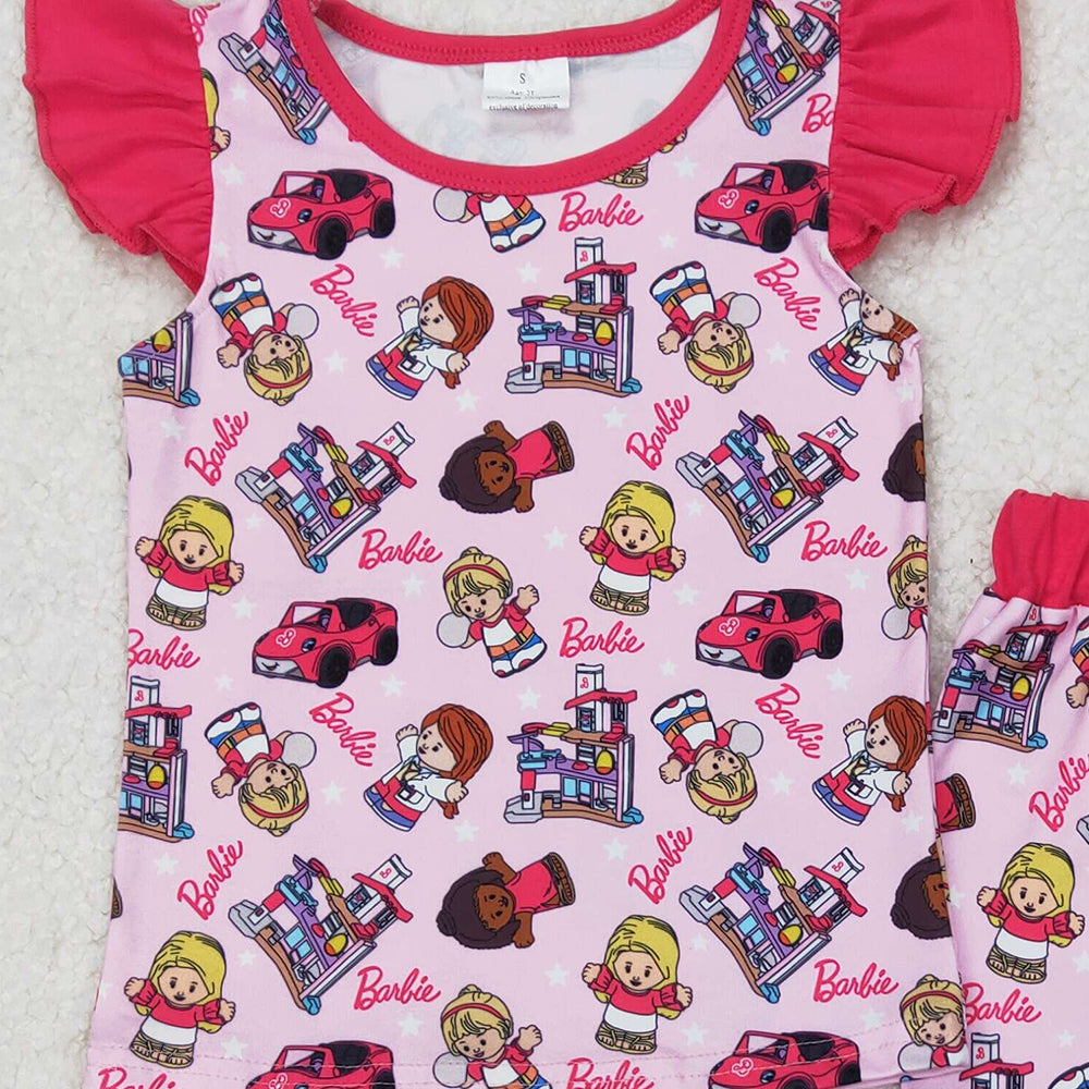 GSPO1996 RTS NO MOQ Flutter sleeves car print pants party girls pajamas set