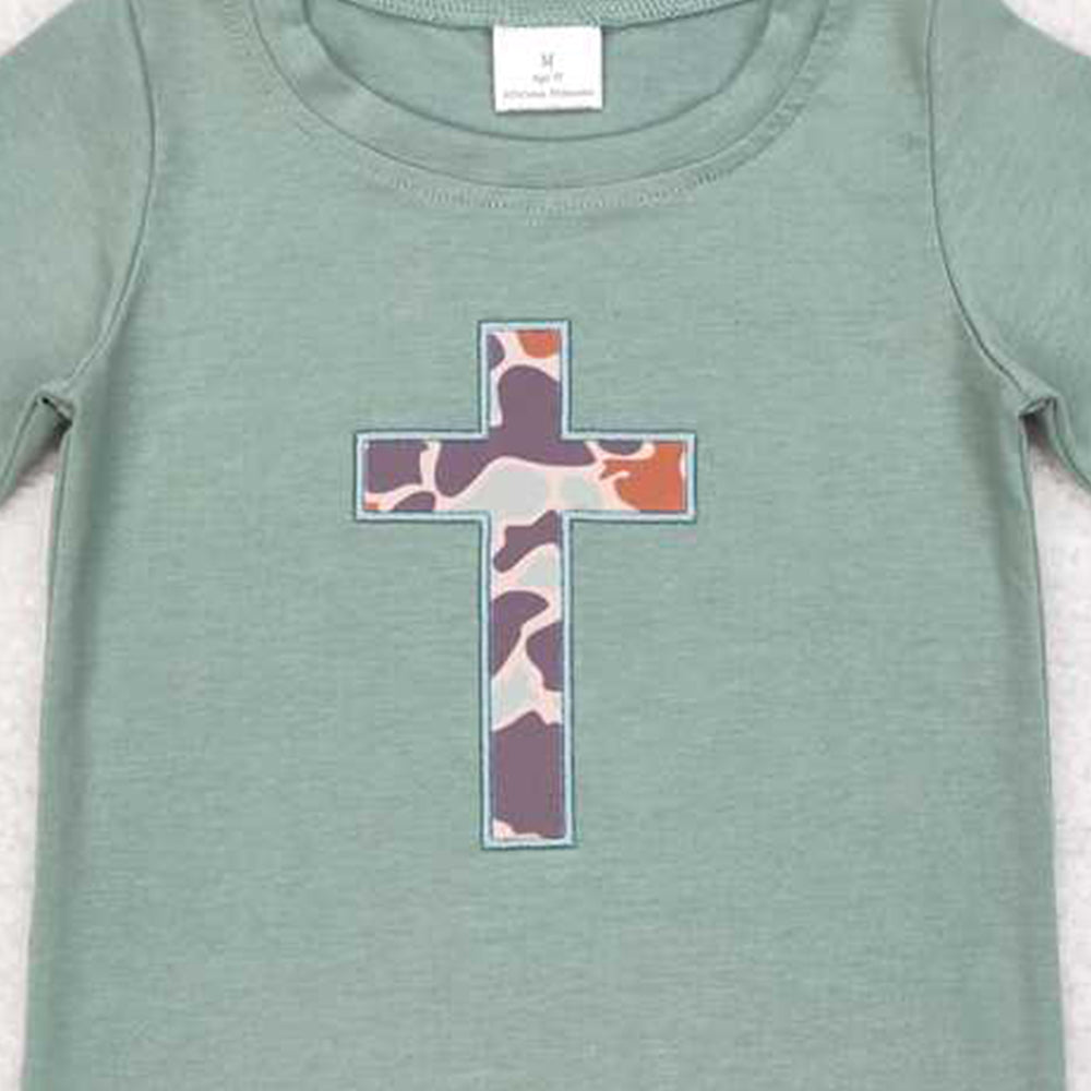 5.16 BT0443 RTS NO MOQ Short sleeves camo cross kids boy easter shirt