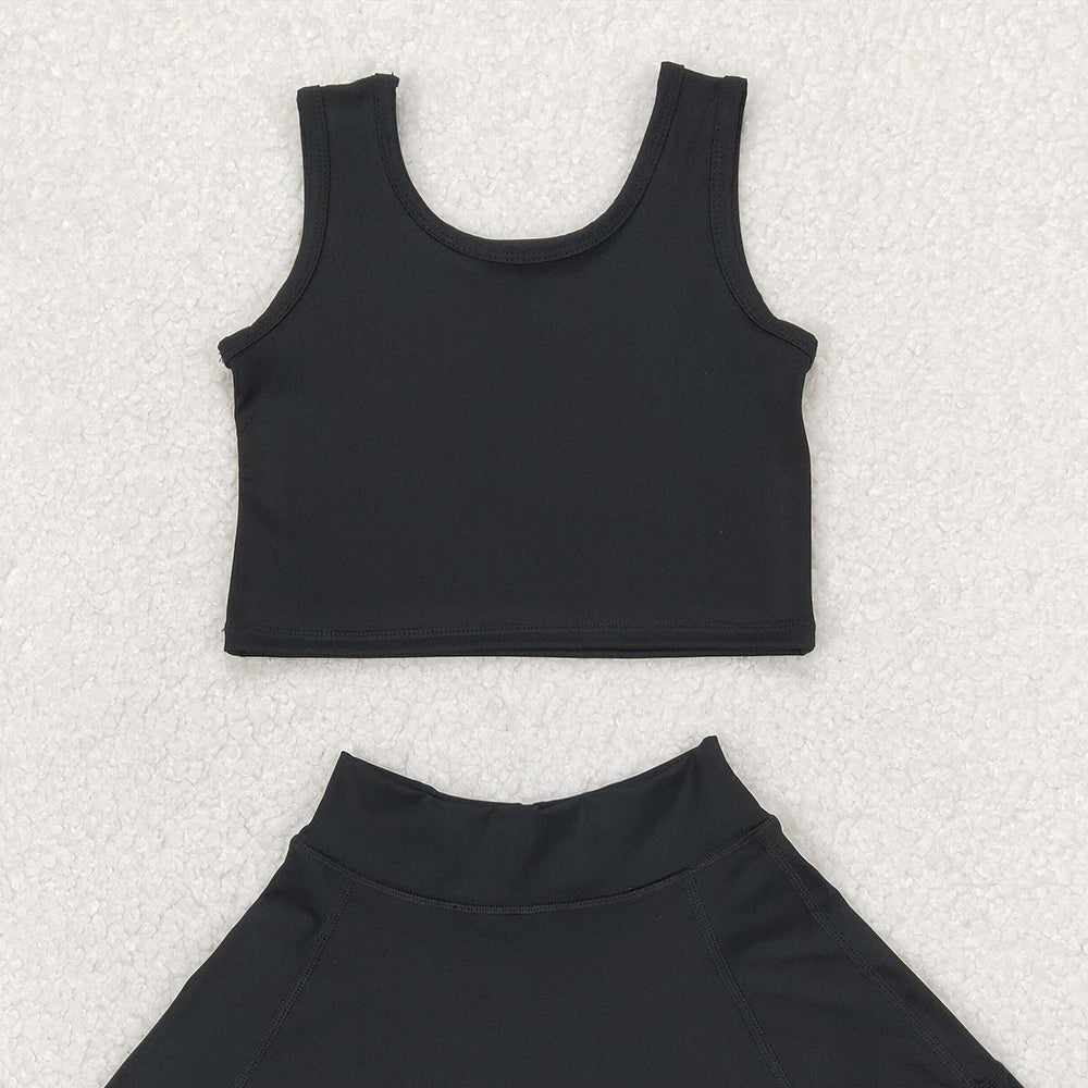 4.07 GSD1982 RTS NO MOQ Baby Girls Summer Outfits Black sleeveless top skirt kids girls active wear set
