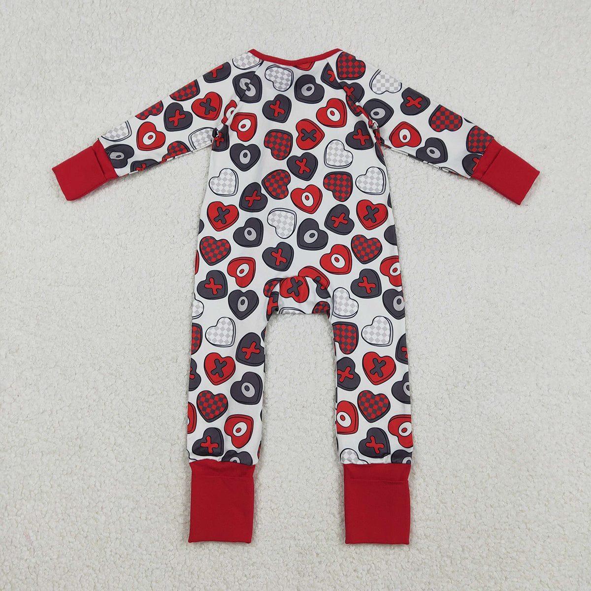 12.10 RTS NO MOQ (In stock)LR2882 Baby Girls Winter Rompers Baby Girls Hearts XOXO Valentines Two Way Zip Convertible Rompers