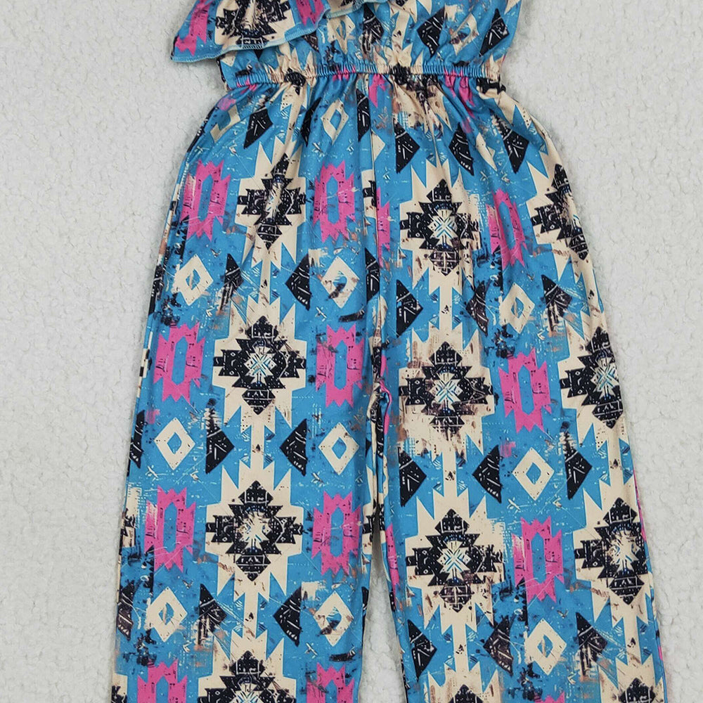 SR1977 RTS NO MOQ Baby Girls Summer Jumpsuits Baby Girls Western Turquoise Aztec Straps Jumpsuits