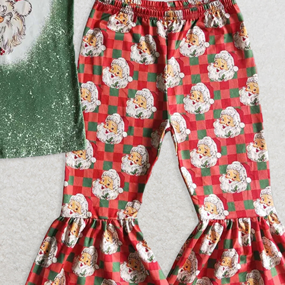 GSPO0182 RTS NO MOQ Baby Girls Spring Outfits Girls Santa Claus green short-sleeved trousers suit