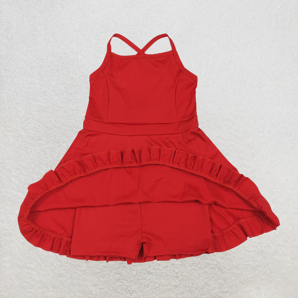 USA Shop (in stock) S0453 RTS NO MOQ Baby Girls Summer Swimsuits Red straps ruffle baby girls summer active wear