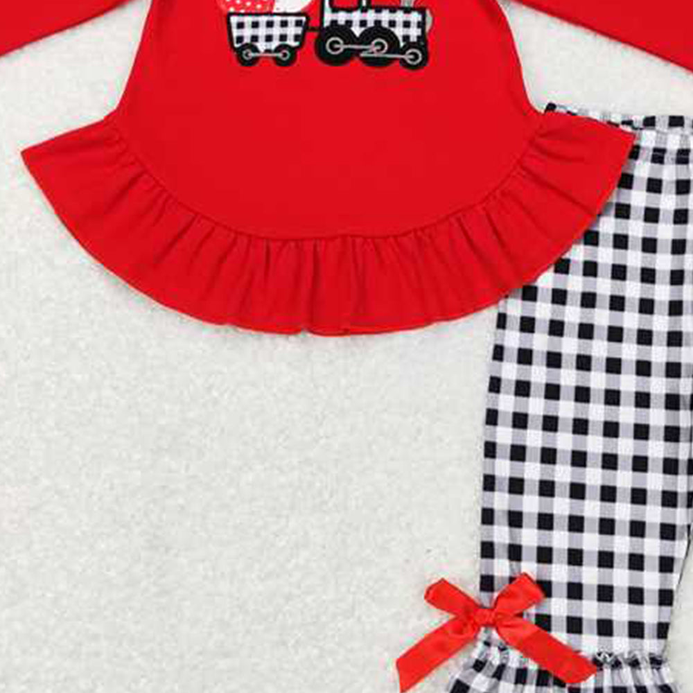 GLP0908Girls Red Plaid Truck Heart Tunic Pants Outfit Valentine's Day Clothing Set