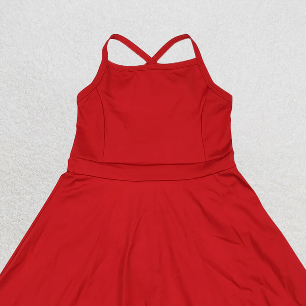 USA Shop (in stock) S0453 RTS NO MOQ Baby Girls Summer Swimsuits Red straps ruffle baby girls summer active wear