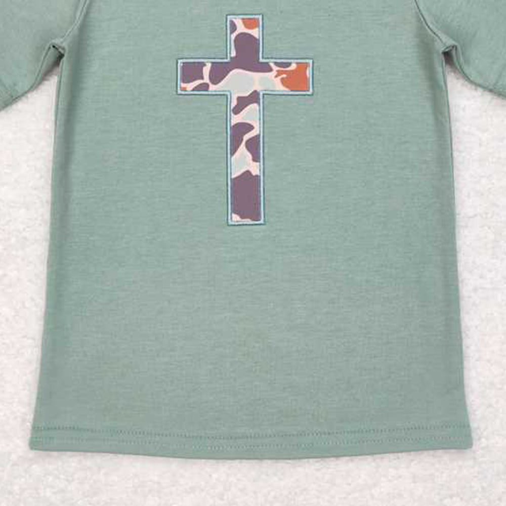 5.16 BT0443 RTS NO MOQ Short sleeves camo cross kids boy easter shirt