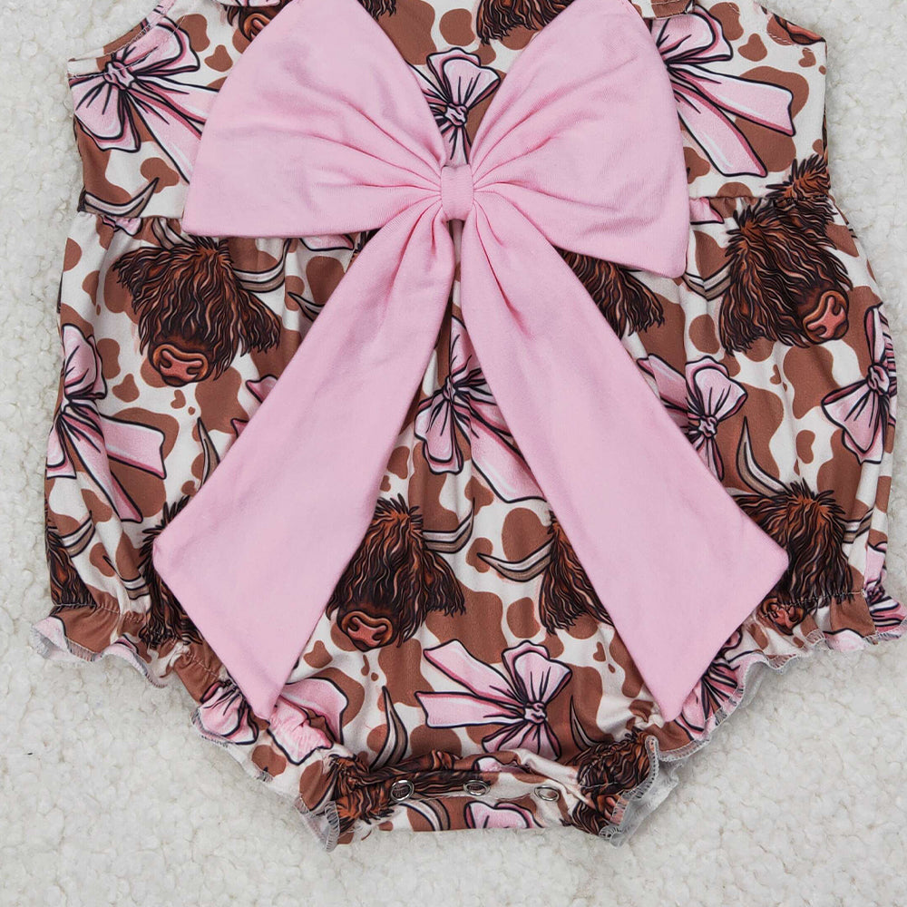 5.19 SR2697 RTS NO MOQ Straps highland cow pink bow western baby girls romper