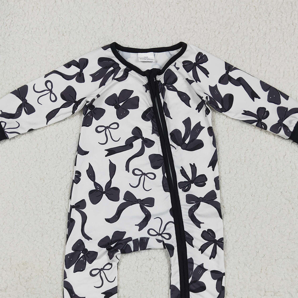 8.16 USA Shop (in stock) LR2253 RTS NO MOQ Baby Winter Rompers Baby Kids Long Sleeves Black Bows Zipper Rompers