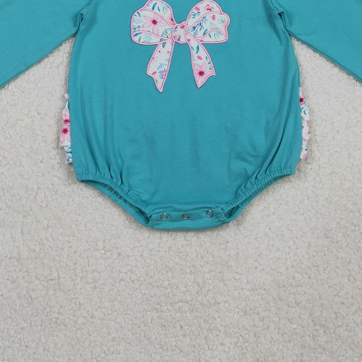 10.20 RTS NO MOQ (In stock)LR2432 Baby Girls Winter Rompers Embroidery Floral Bows Baby Girls Ruffle Collar Bubbly Rompers