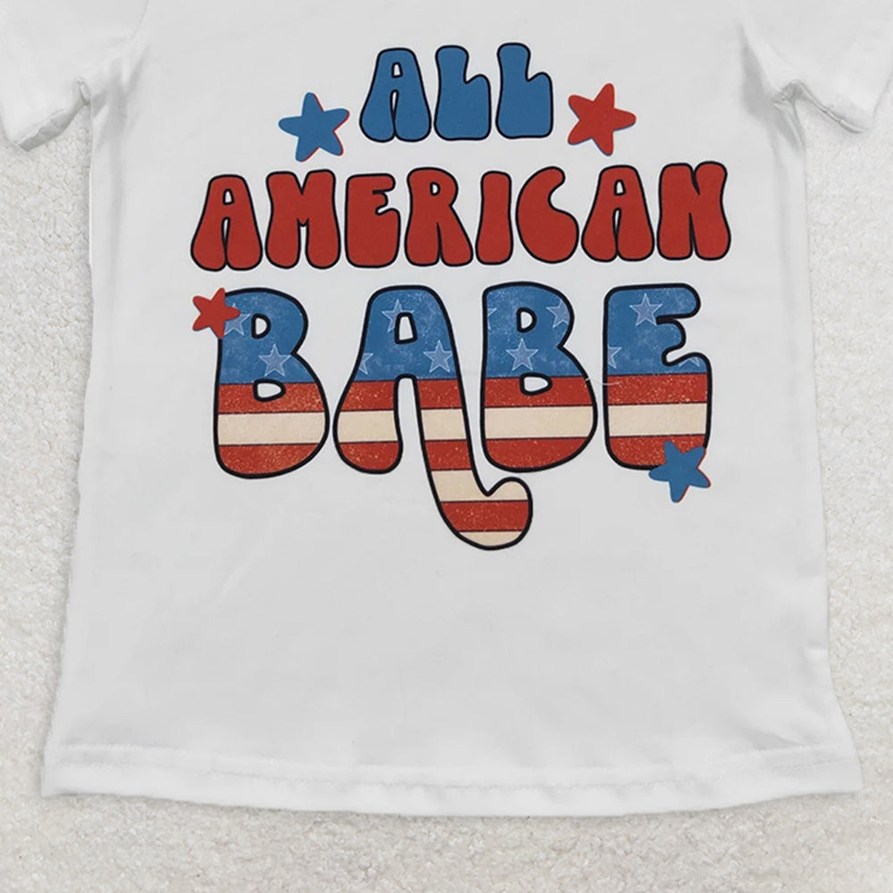 GT0179 RTS NO MOQ Baby Girls Summer Tops Baby Girls All American Babe Short Sleeve Shirts Tops