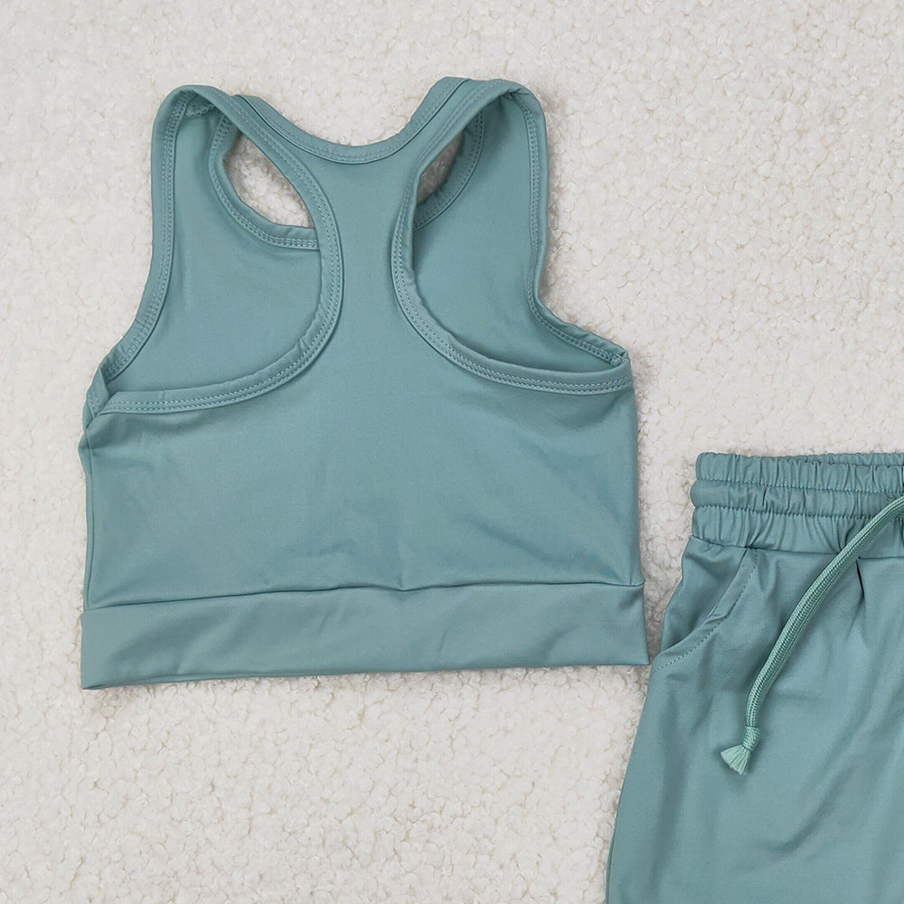 4.30 GSSO2133 RTS NO MOQ Sleeveless olive top pockets shorts girls active wear clothes