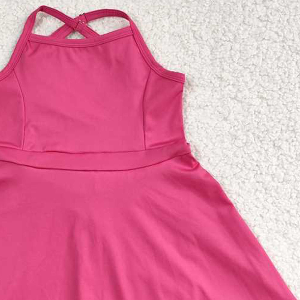 USA Shop (in stock)S0440 RTS NO MOQ Baby Girls Summer Swimsuits Pure rose red sportswear skirt swimsuit