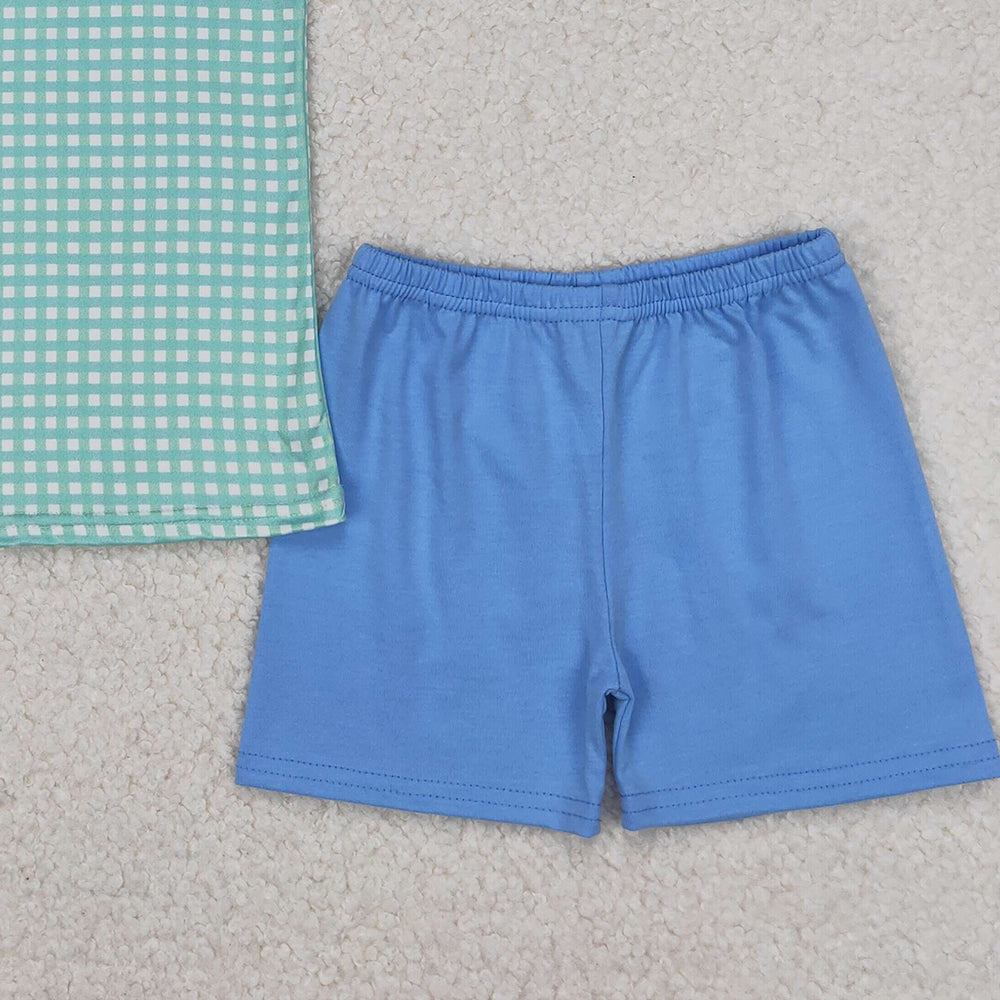 4.08 BSSO1279 RTS NO MOQ Baby Boys Summer Boys Outfits Short sleeves plaid crab top shorts boys summer clothes