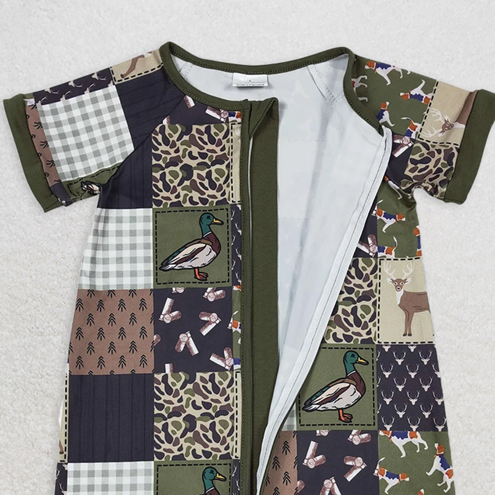 SR0902RTS NO MOQ Baby Boys Summer Rompers Olive duck dog deer patchwork baby boy romper