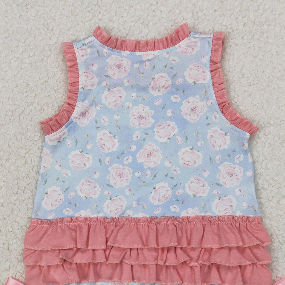 4.23 SR2911 RTS NO MOQ Baby Girls Summer Rompers Sleeveless floral little sister baby girls summer romper
