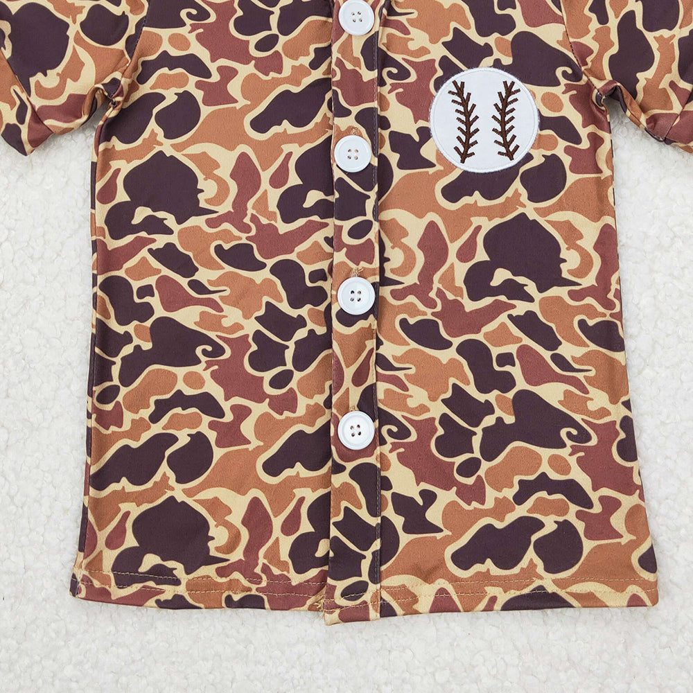 4.14 BT1102 RTS NO MOQ Brown camo short sleeves baseball kids boys shirt
