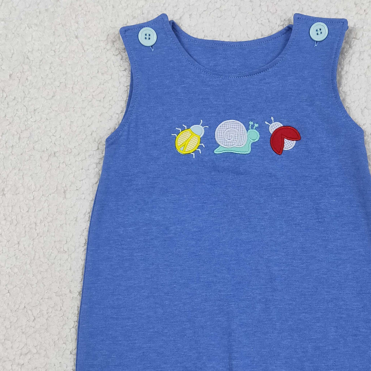 SR4036 RTS NO MOQ (In stock)Sleeveless cotton snail embroidery baby boy romper