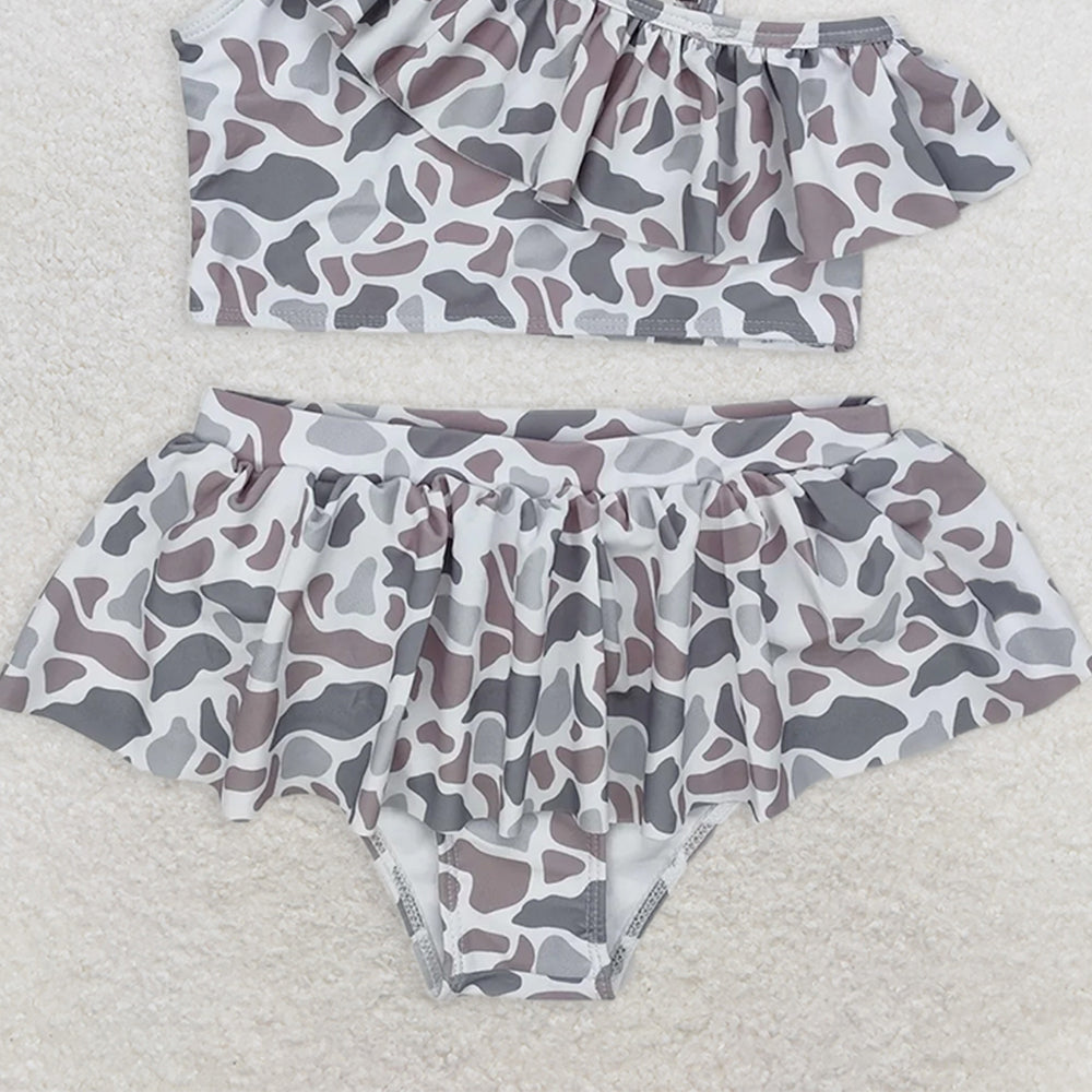 S0457RTS NO MOQ Baby Girls Summer Swimsuits Grey camo ruffle kids girls two pieces swimsuits