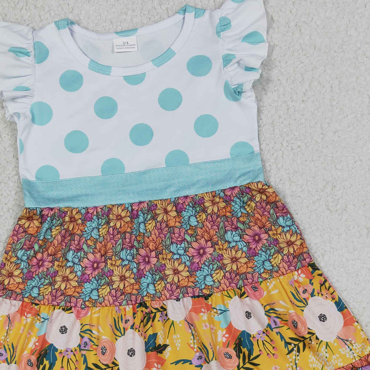 4.11 GSD4091 RTS NO MOQ (In stock )Baby Girls Flutter Sleeve Colorful Flowers Patchwork Knee Length Dresses