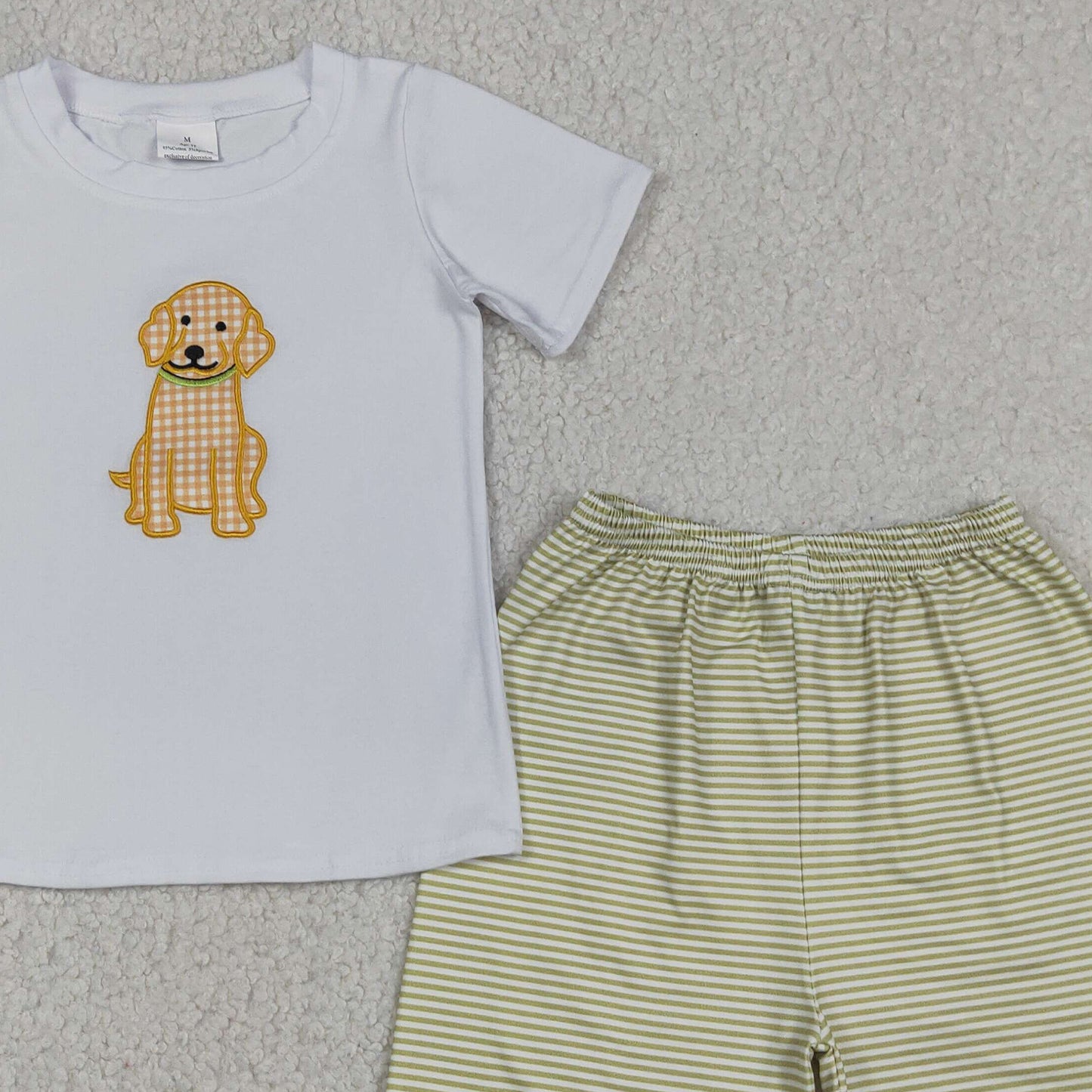 BSSO2002 RTS NO MOQ (In stock )Short sleeves plaid dog embroidery top shorts boys outfits