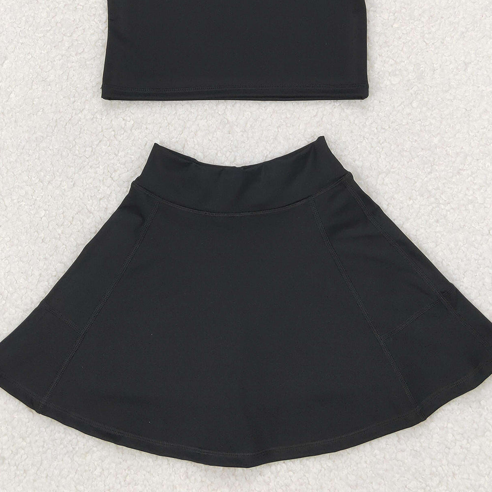 4.07 GSD1982 RTS NO MOQ Baby Girls Summer Outfits Black sleeveless top skirt kids girls active wear set