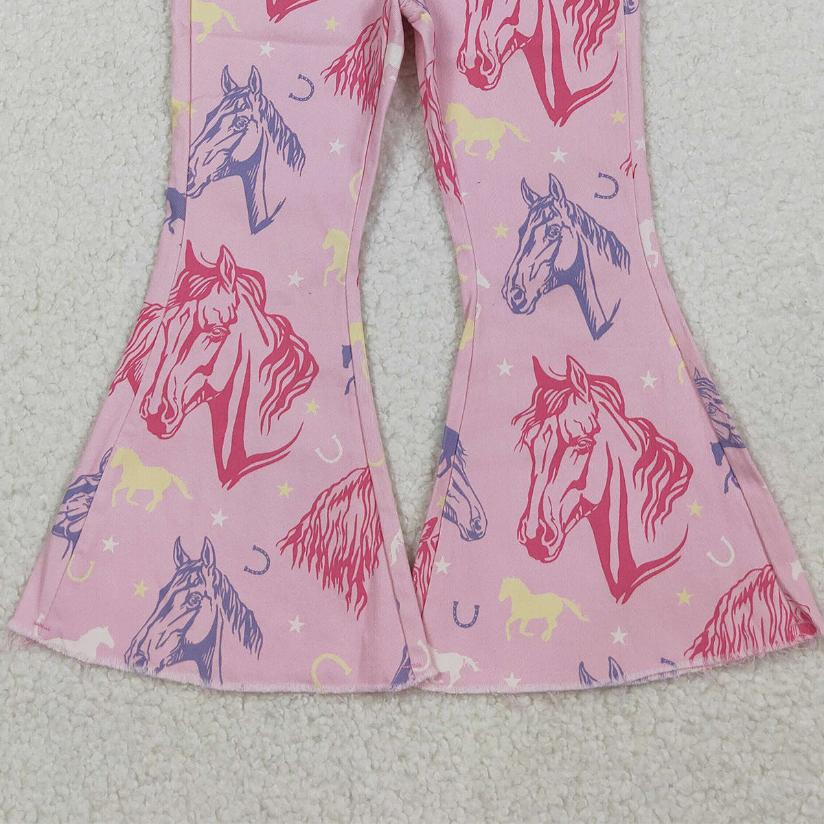 10.16 RTS NO MOQ (In stock)P0431 Baby Girls Pants Baby Girls Pink Western Horse Denim Pants Jeans