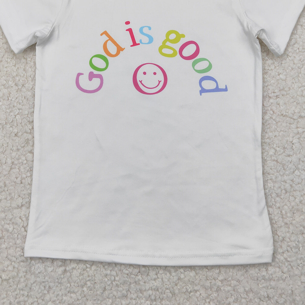 6.10 GT0958 RTS NO MOQ Baby Girls Summer Tops White short sleeves god is good smile girls shirt