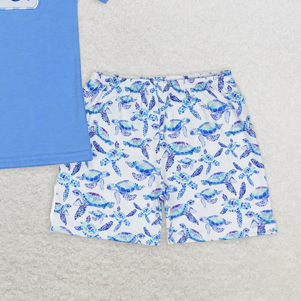 BSSO0916 RTS NO MOQ Children Clothes Summer Boys Outfits Baby Boys Blue Turtles Tee Shirts Tops Shorts Clothes Sets