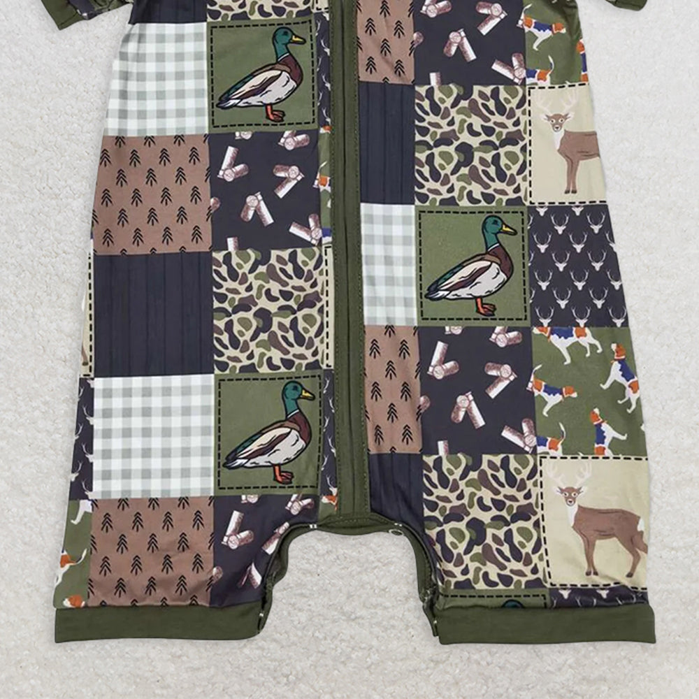 SR0902RTS NO MOQ Baby Boys Summer Rompers Olive duck dog deer patchwork baby boy romper