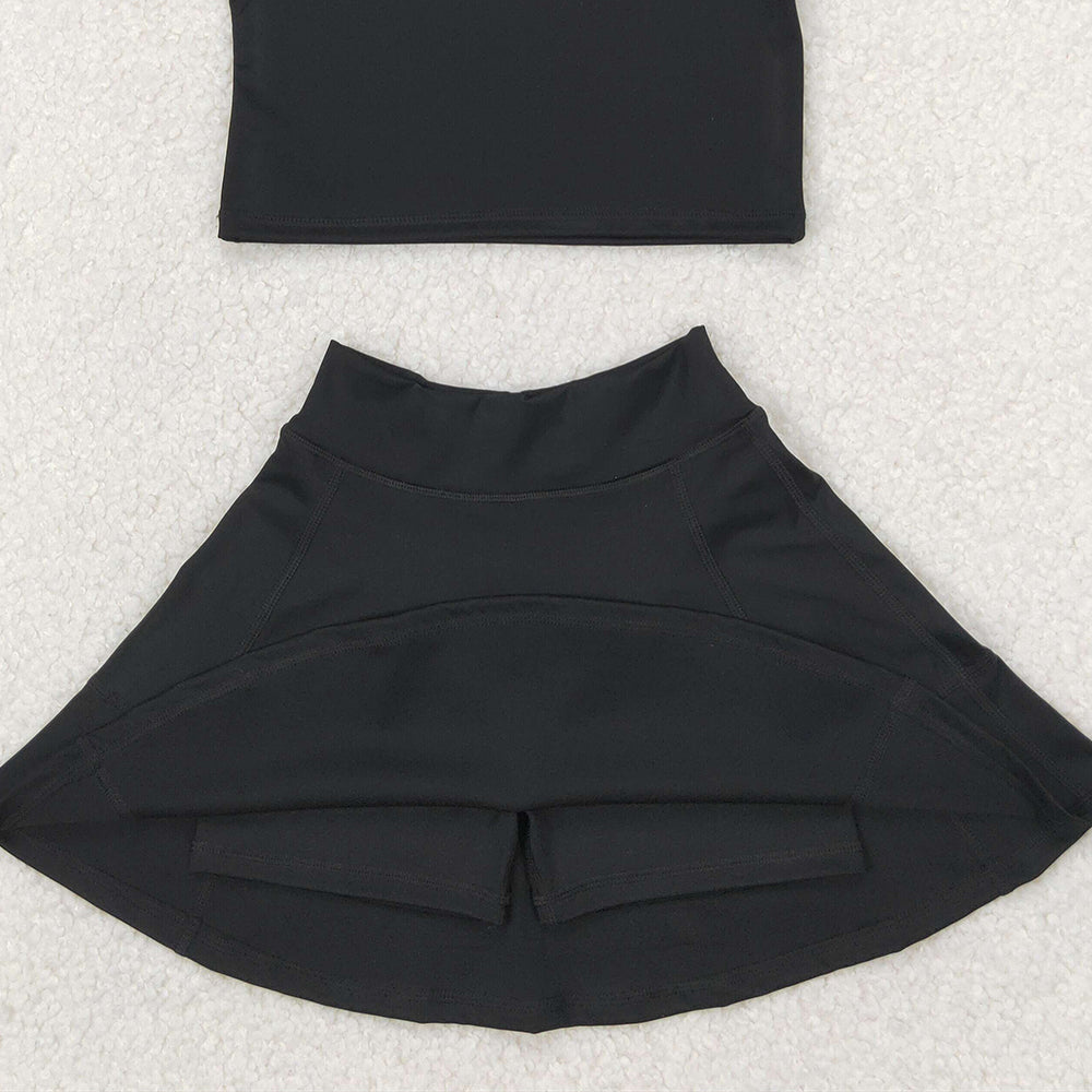 4.07 GSD1982 RTS NO MOQ Baby Girls Summer Outfits Black sleeveless top skirt kids girls active wear set