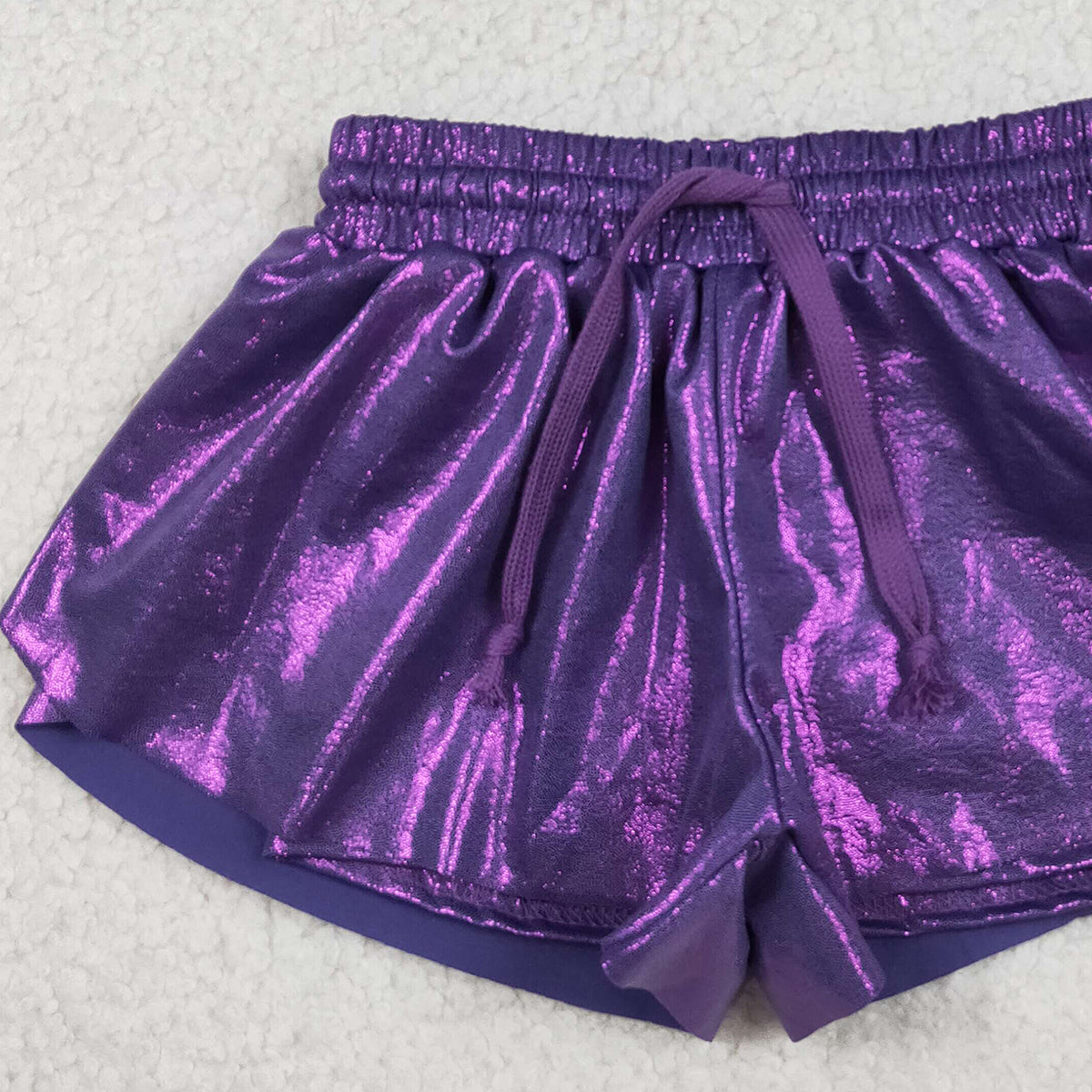 12.30 RTS NO MOQ (In stock)SS0686 Baby Girls Summer Shorts Baby Girls Purple Leather Ruffle Shorts Bottoms