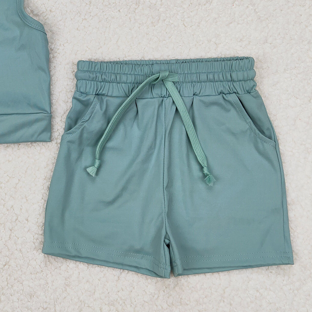 4.30 GSSO2133 RTS NO MOQ Sleeveless olive top pockets shorts girls active wear clothes