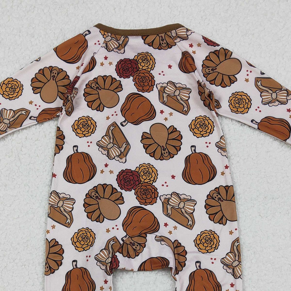 10.21 RTS NO MOQ (In stock)LR2690 Baby Boys Winter Rompers Baby Boys Pie Turkey Pumpkins Thanksgiving Zipper Footie Rompers