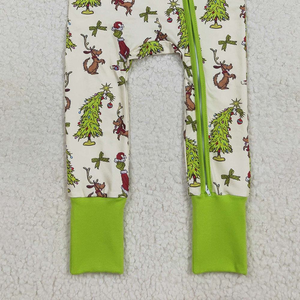 RTS NO MOQ (In stock)LR2481 Baby Boys Winter Rompers Baby Boys Christmas Trees Dogs Zipper Footie Rompers