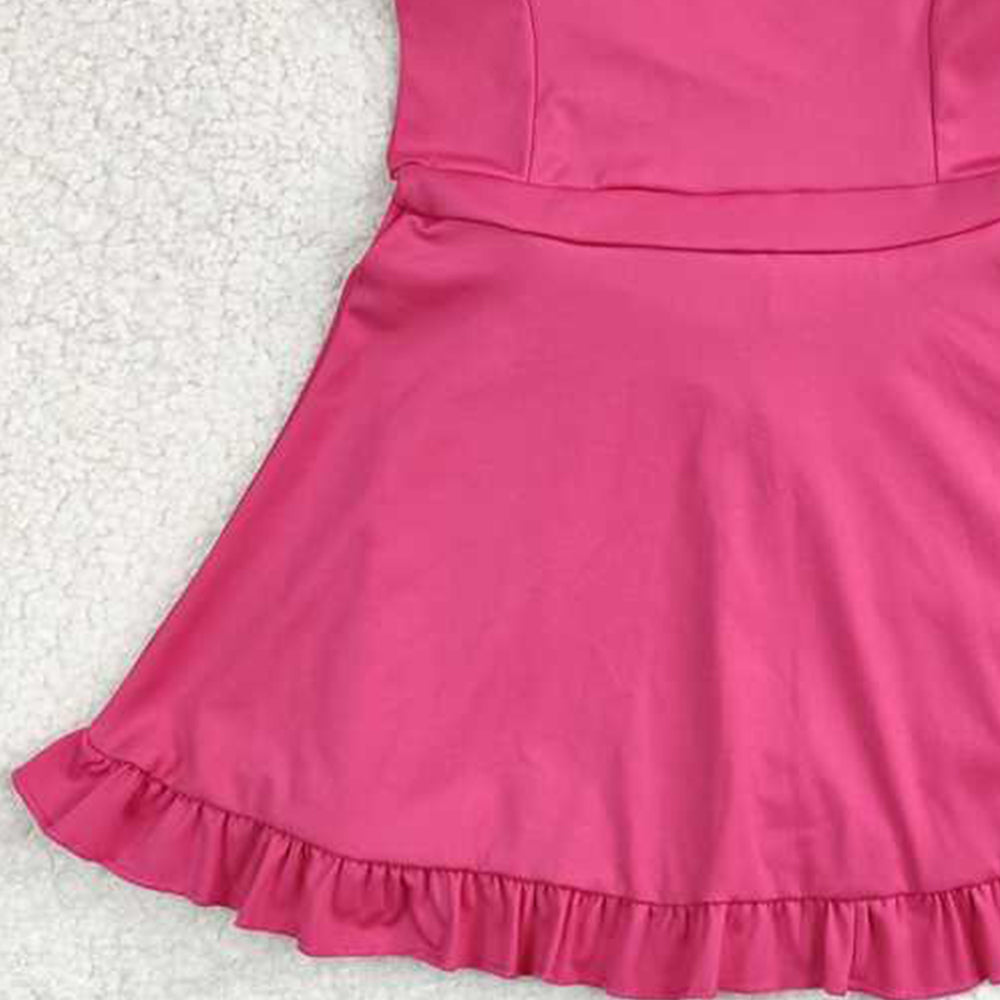 USA Shop (in stock)S0440 RTS NO MOQ Baby Girls Summer Swimsuits Pure rose red sportswear skirt swimsuit