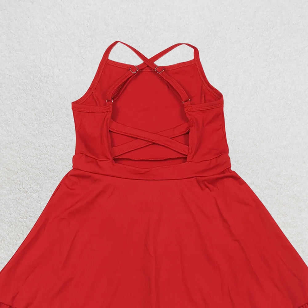 USA Shop (in stock) S0453 RTS NO MOQ Baby Girls Summer Swimsuits Red straps ruffle baby girls summer active wear