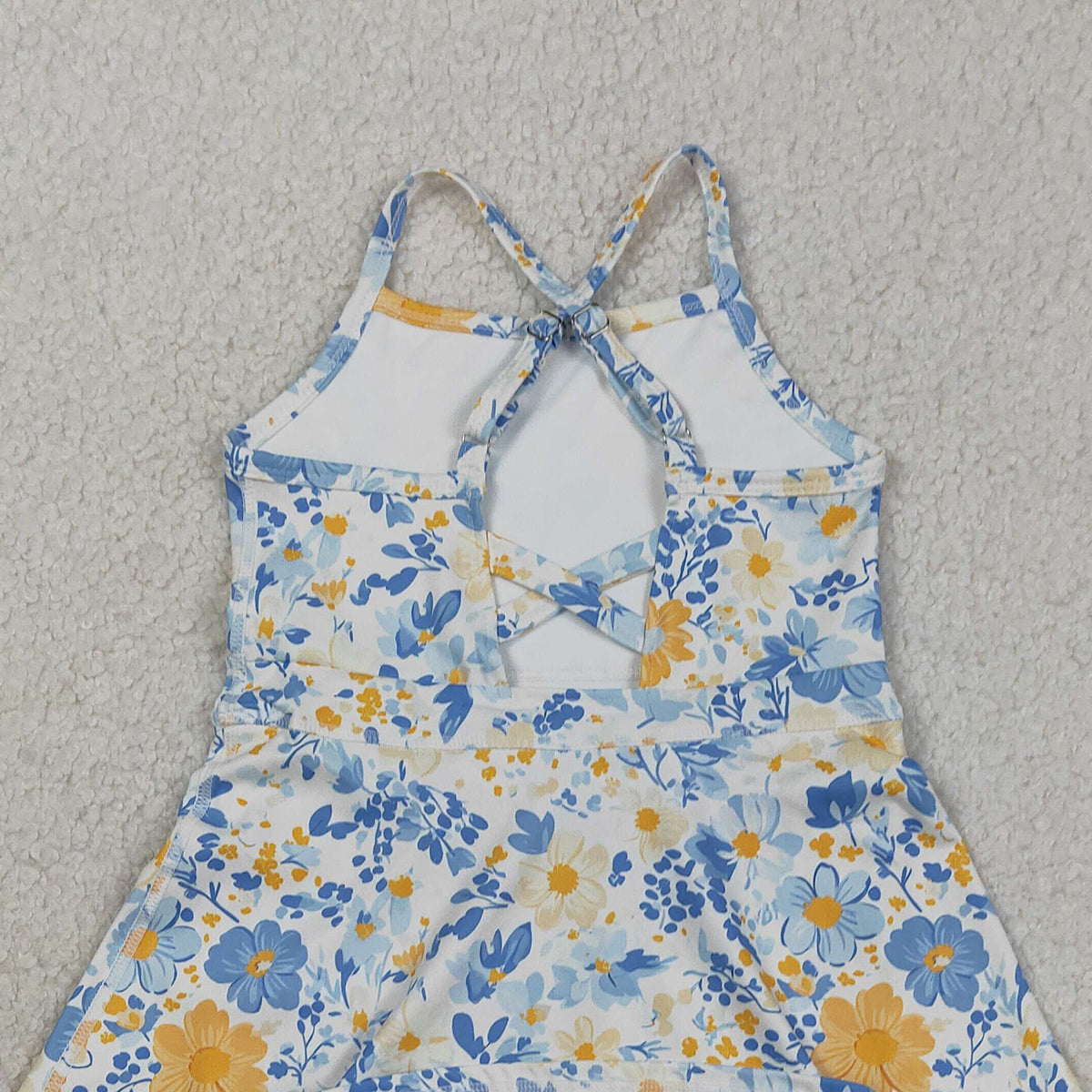3.12 RTS NO MOQ (In stock)GSD3565 Kids Fashion Clothes Baby Girls Strap Colorful Flowers Yoga Active Shorts Ruffle Knee Length Dress