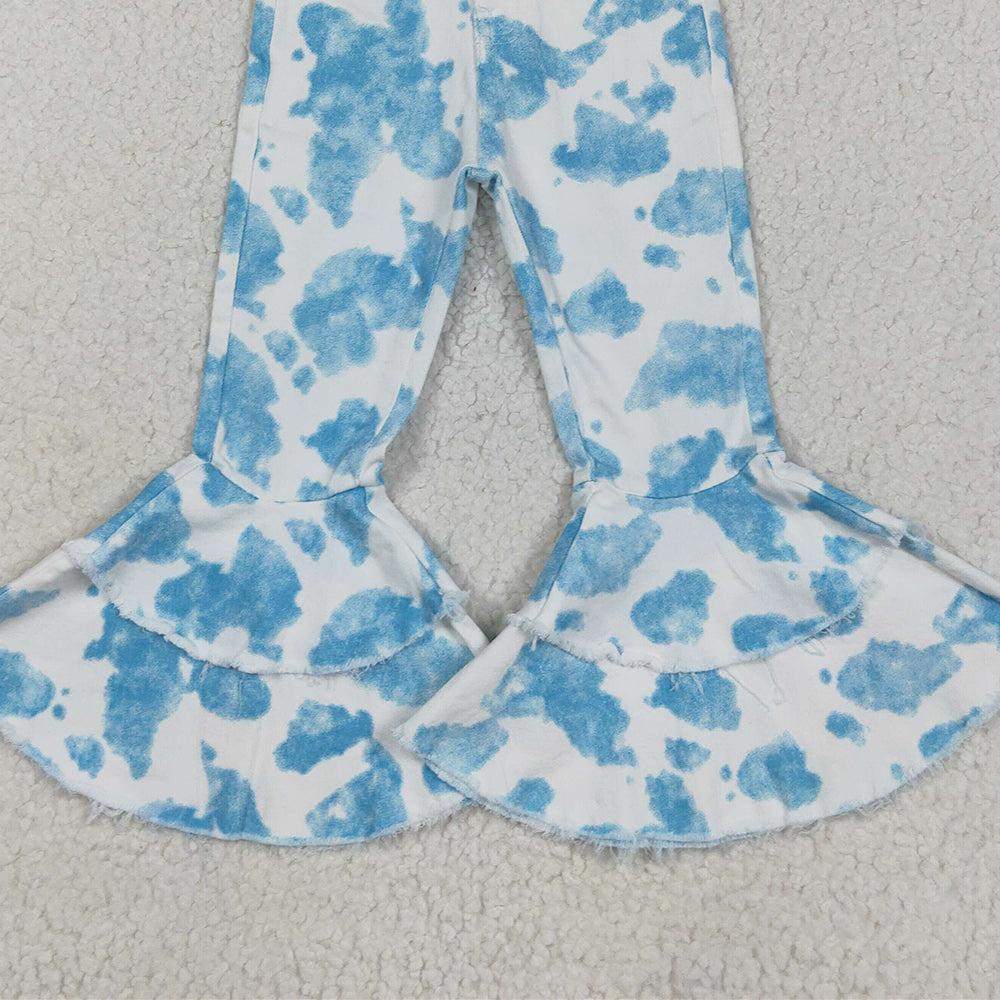 7.06 P0762 RTS NO MOQ Baby Girls Denim Pants Baby Girls Blue And White Flared Denim Pants Infant Casual Wide Leg Jeans