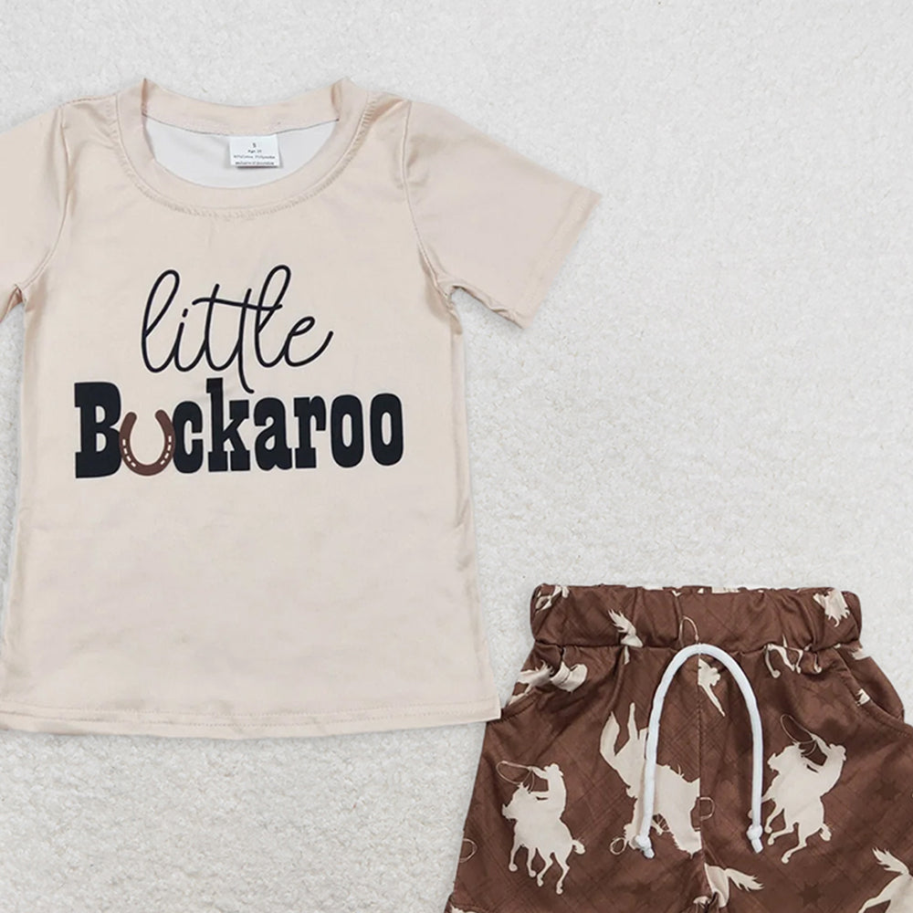 BSSO0229 RTS NO MOQ Baby Boys Summer Boys Outfits Baby Boys Rodeo Brown Shorts Sets