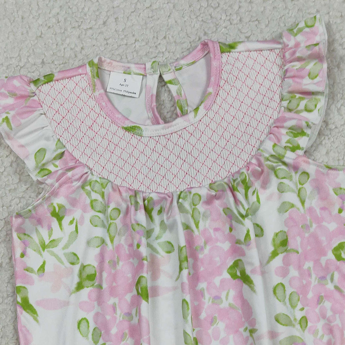 3.17 RTS NO MOQ (In stock)SR3805 Children's Fashion Romper Baby Girls Smocked Checked Colorful Flowers Ruffle Rompers